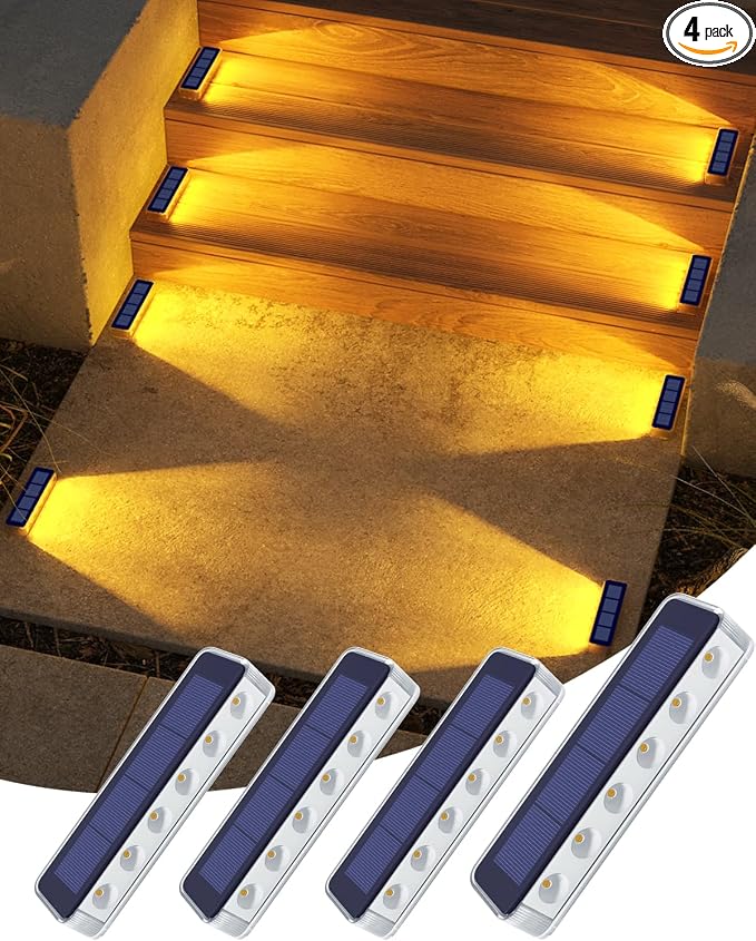 Solar Step Lights for Outside, 4 Pack Solar Stair Lights Outdoor Waterproof by DetarZinLED