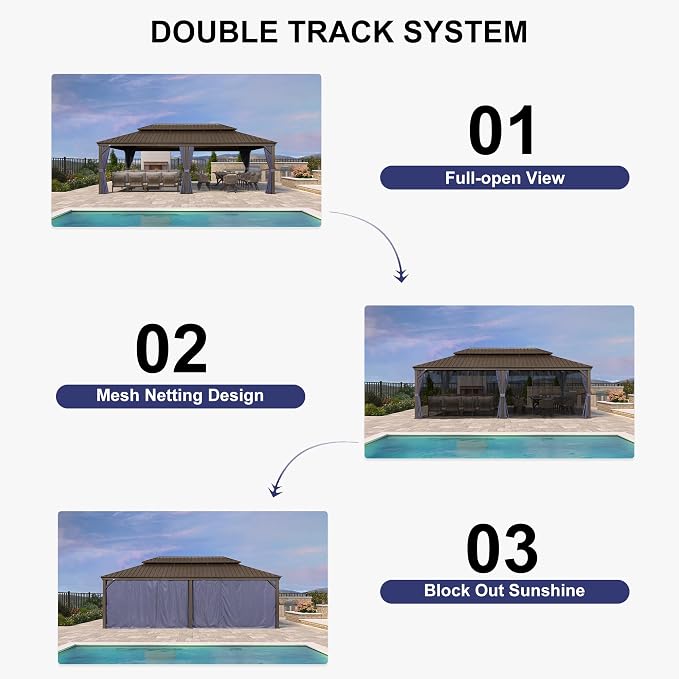 PURPLE LEAF 14' X 24' Outdoor Hardtop Gazebo Patio Wide Aluminum Frame - Image 8
