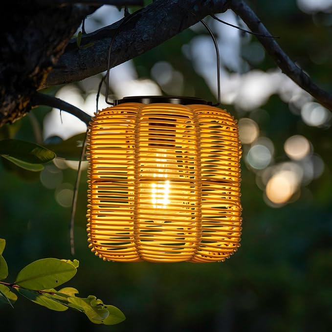 2PK Solar Lanterns Outdoor Waterproof Hanging Rattan Lantern Lights Solar by HUYIENO