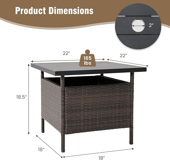 Tangkula Outdoor Wicker Table, Rattan Coffee Table - Image 3