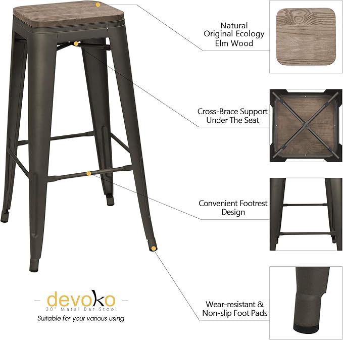 Devoko Metal Bar Stool 30'' Indoor Outdoor Stackable Barstools Modern - Image 4