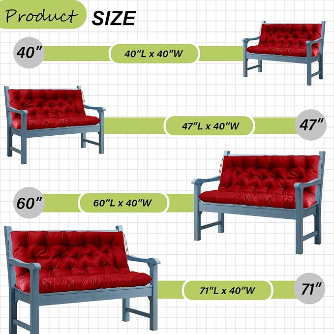 Waterproof Porch Swing Cushion Replacement, Thick 4" 2–3 Seat Outdoor Swing - Image 7
