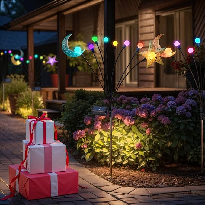 TAKE ME Solar Firefly Lights Outdoor Moon Star Sun Projection Stake Lights - Image 5