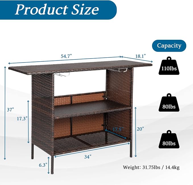 Outvita Outdoor Bar Counter Table, Patio Wicker bar Table - Image 3