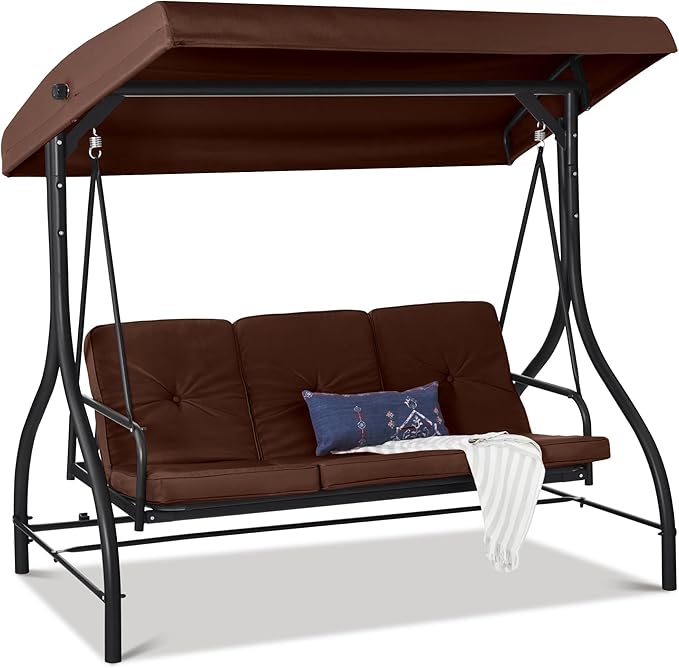 Best Choice Products 3-Seat Outdoor Large Converting Canopy Swing Glider by BestChoiceProducts