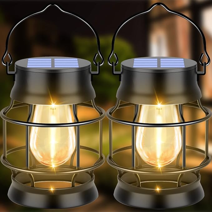 UBright 2 Pack Solar Lantern Lights Outdoor Waterproof Metal Hanging Solar by Lightupyourbrightlights