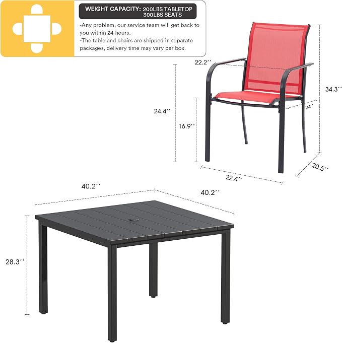 VICLLAX Patio Dining Set for 4, Outdoor Furniture Set Includes 1 Square Patio - Image 7