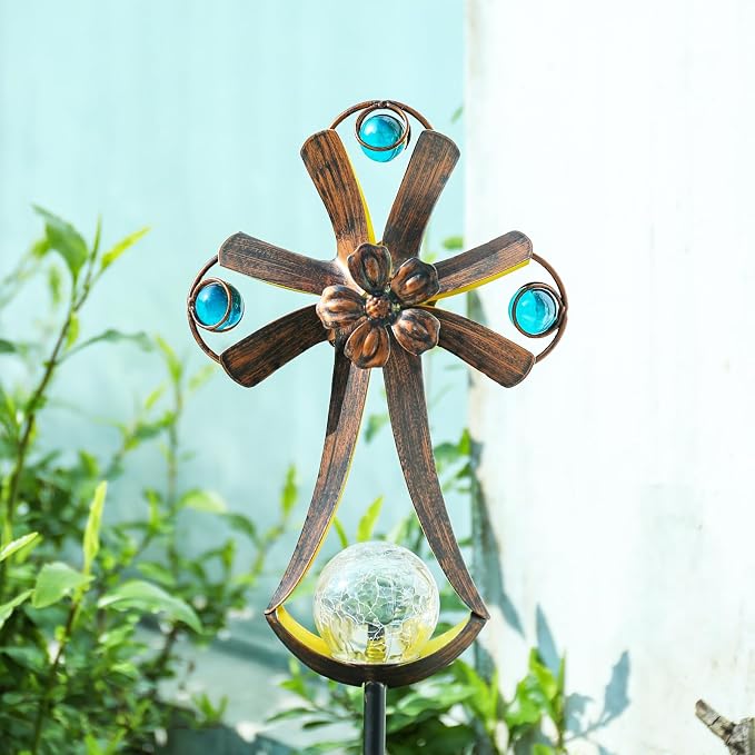 VCUTEKA Solar Garden Lights Cemetery Metal Flower Decor Colorful Solar Pathway - Image 8
