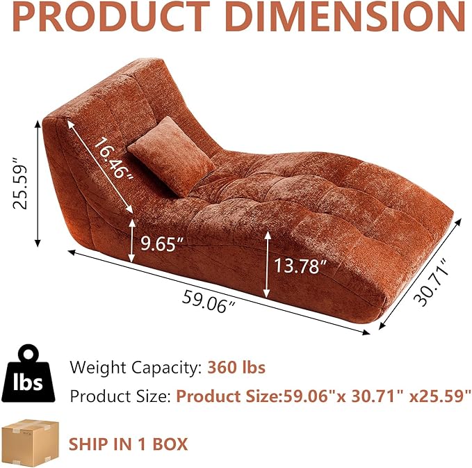 Chaise Lounge Chair with Curved Back, Modern Upholstered Recliner Sofa - Image 2