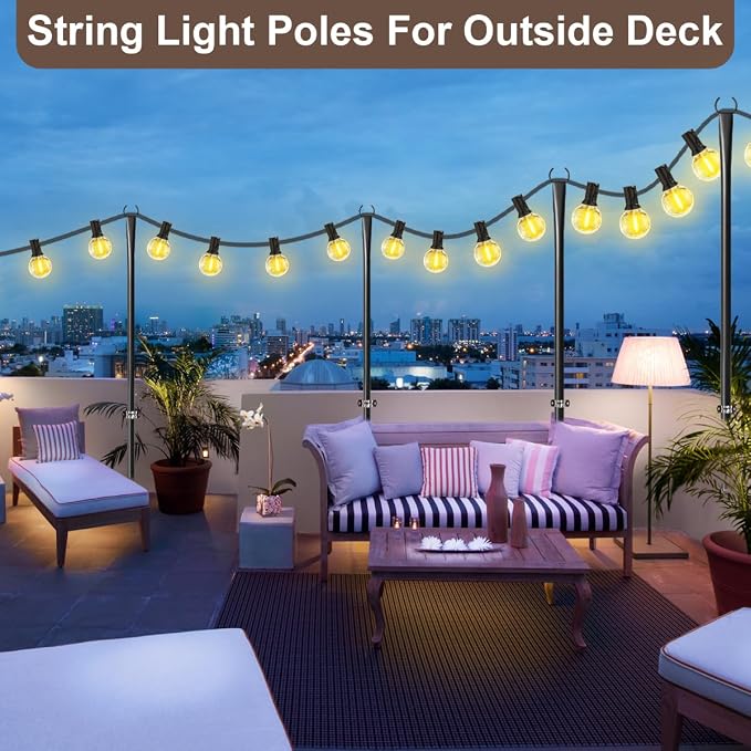 4 Pack String Light Poles for Outdoor, Metal Light Hanging Pole Outside - Image 5