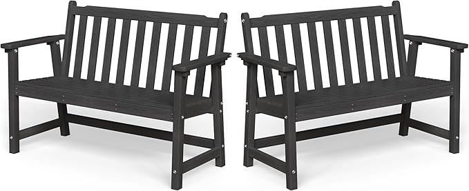 Ciokea 48" Outdoor Bench Set of 2, HDPE Weatherproof Garden Bench, 2-Person by CIOKEA