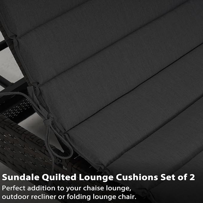 Sundale Outdoor Olefin Quilted Lounge Cushion Set of 2, Patio Foldable Chaise - Image 6