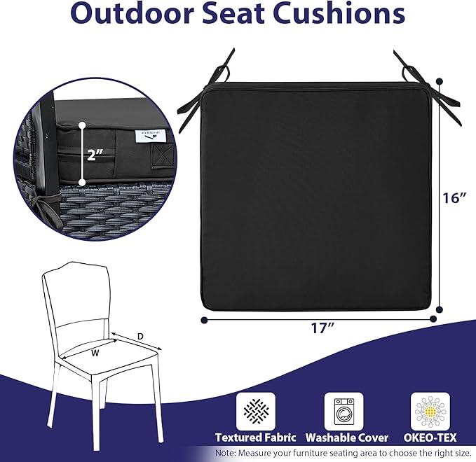 Outdoor Chair Cushions Set of 4, Waterproof Outdoor Seat Cushions - Image 6