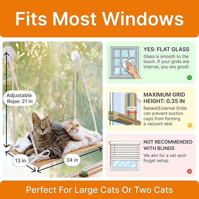 Large Cat Window Perch with Industrial-Grade Suction Cups – Solid Pine Wood - Image 7