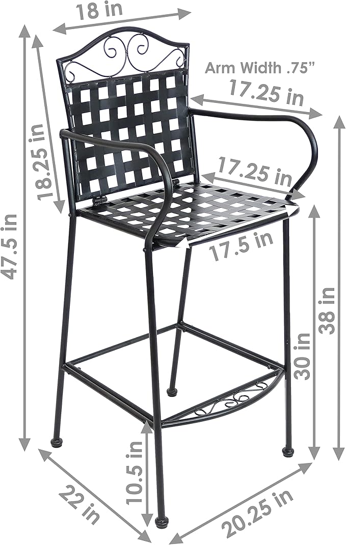 Sunnydaze 47.5-Inch H Wrought Iron Outdoor Bar Chairs - Image 3