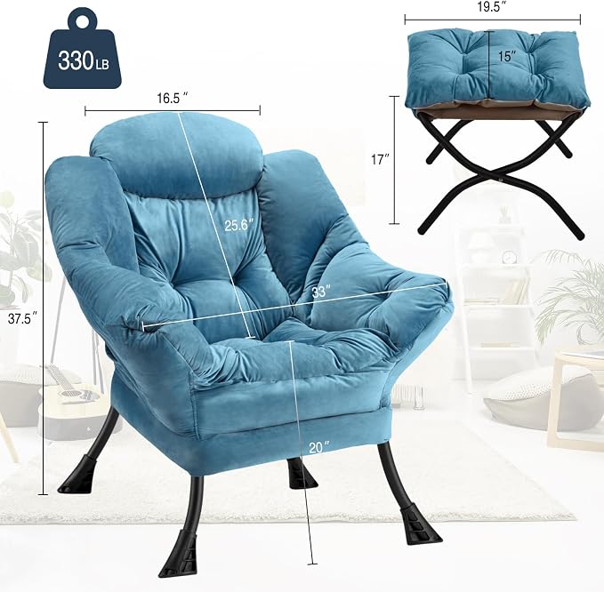 Lazy Chair with Folding Ottoman Modern Large Accent Chair, Contemporary Lounge - Image 3