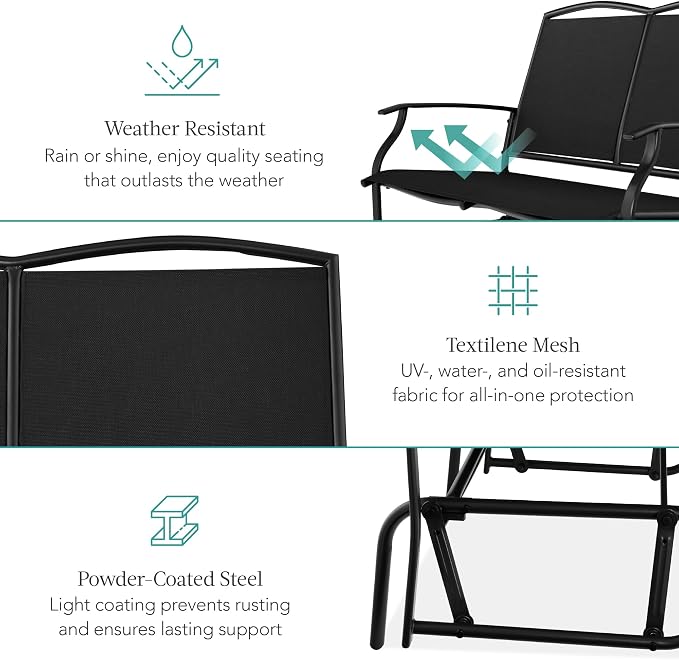 Best Choice Products 2-Person Outdoor Patio Swing Glider Steel Bench Loveseat - Image 5