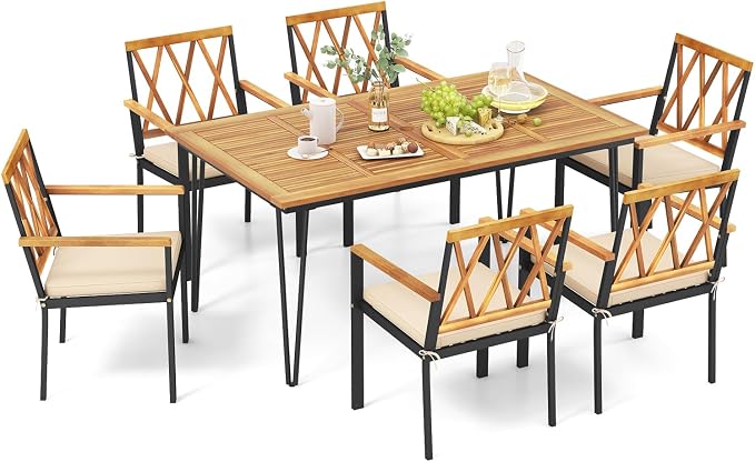 Tangkula 7-Piece Patio Dining Set, Acacia Wood Outdoor Furniture Set by TANGKULA