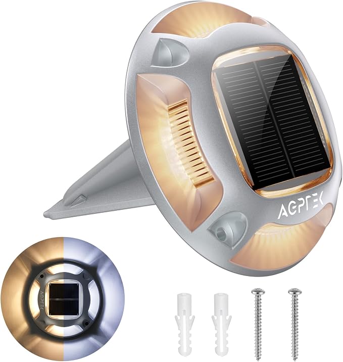 AGPTEK Solar Driveway Light 1 Pack, 2 Colors in 1 Outdoor Solar Deck Dock by AGPTEK