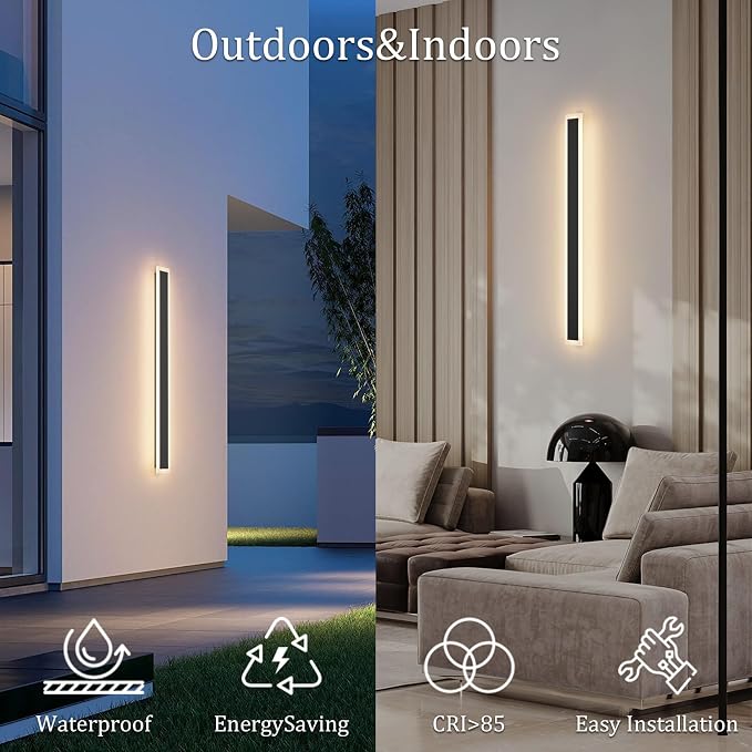2 Pack 39.4In Long Outdoor LED Wall Light 3000K Modern Exterior Lighting - Image 4