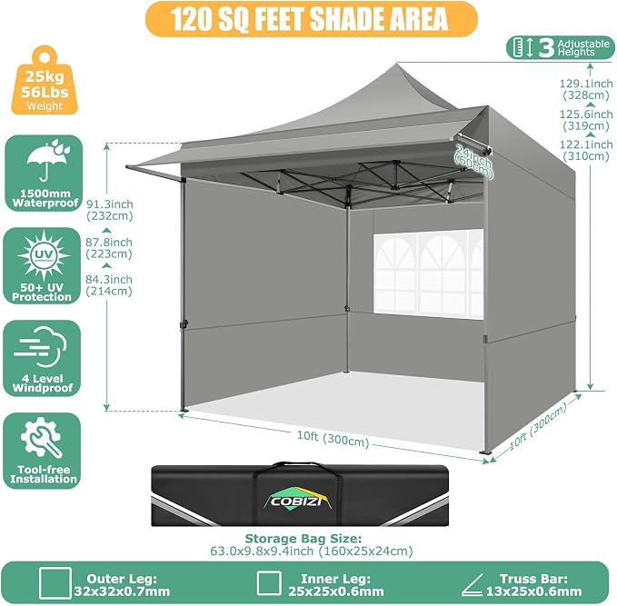 COBIZI 10x10 Pop Up Canopy Tent - Image 6