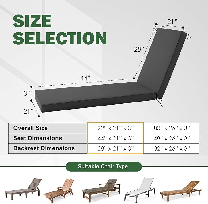 Chaise Lounge Cushions Outdoor, Outdoor Chaise Cushion - Image 3