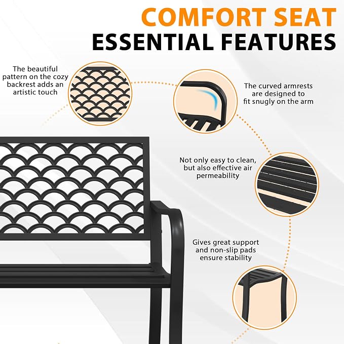 Outdoor Bench Garden Bench, Iron Metal Frame Outdoor Benches Weatherproof - Image 5