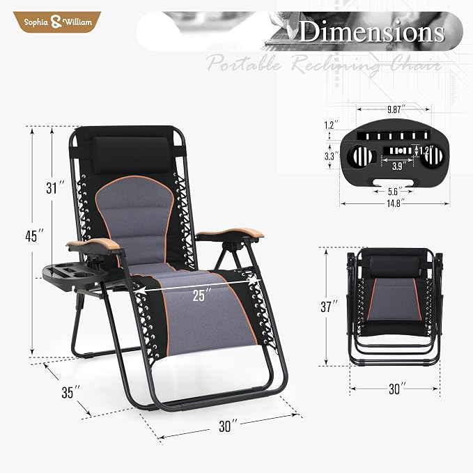 Sophia & William Oversized XXL Zero Gravity Chair Set of 2, Outdoor Recliner - Image 3