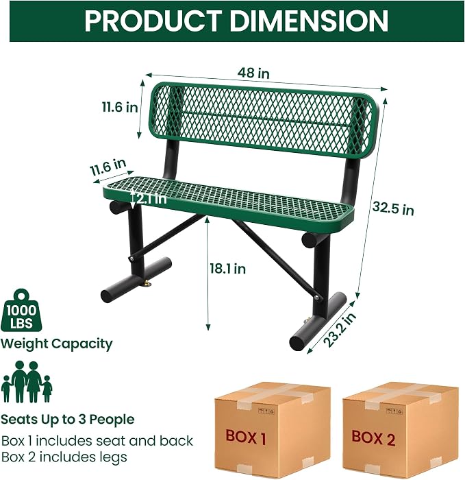 4 Feet Heavy Duty Metal Park Bench - Image 2