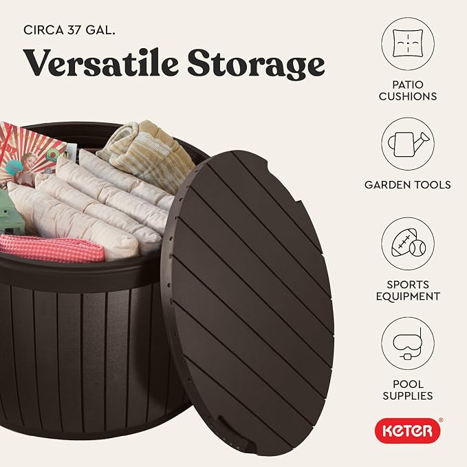 Keter Circa 37 Gallon Deck Box Organizer, Works as Ottoman Chair or Side Table - Image 6