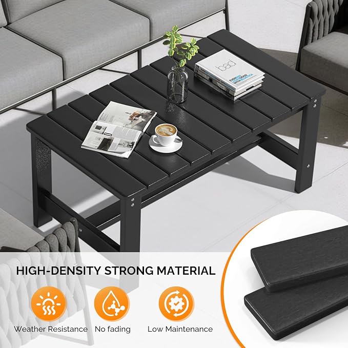 VINGLI Outdoor Coffee Table, HDPE Patio Coffee Table - Image 6