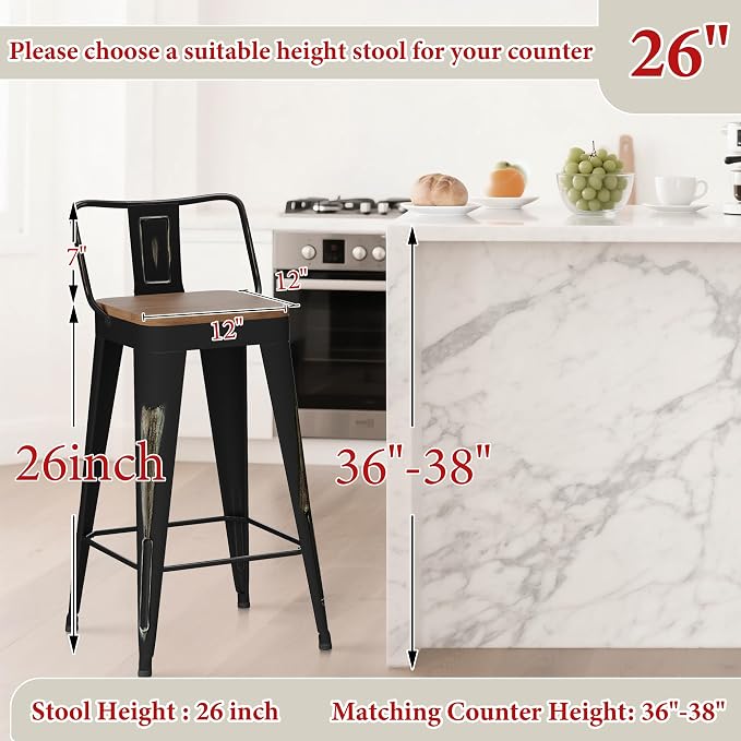 Andeworld Bar Stools Set of 4 Counter Height Stools Industrial Metal Barstools - Image 4