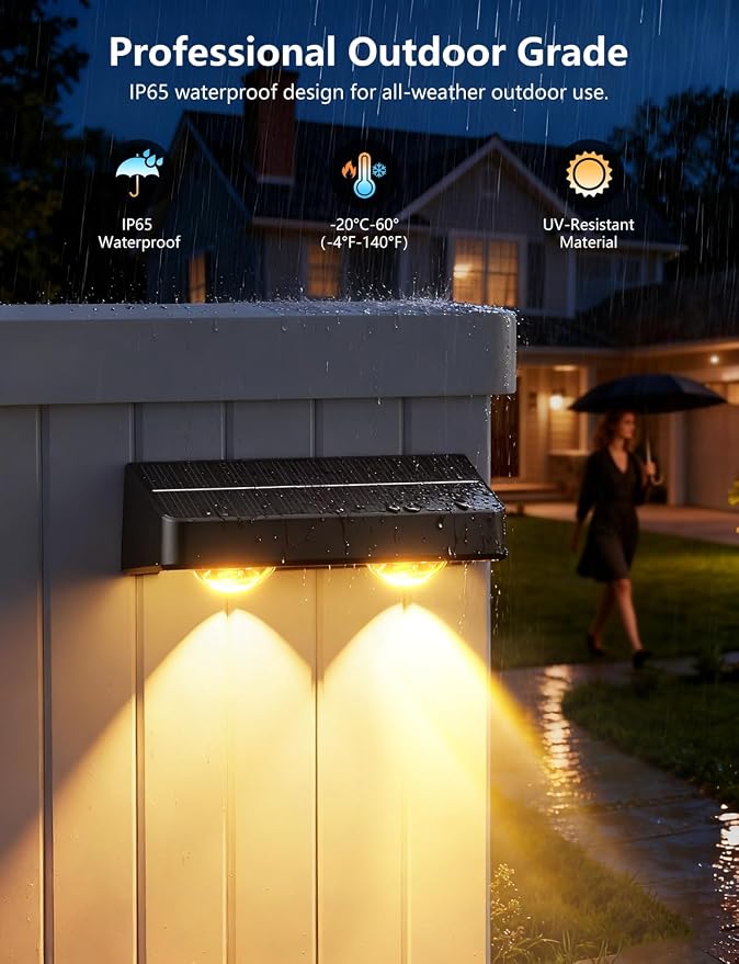 Solar Fence Lights 8 Pack 9 Colors & 11 Lighting Modes Solar Wall Lights - Image 3