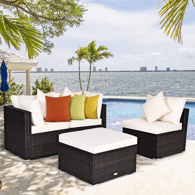 Tangkula 4 PCS Patio Rattan Sofa Set, Outdoor Wicker Sectional Furniture Set - Image 4