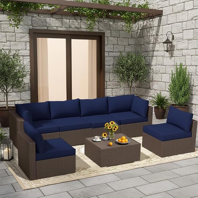 HOMREST 14-Piece Outdoor Patio Cushions, 25x25 Deep Seat Replacement, Water - Image 2