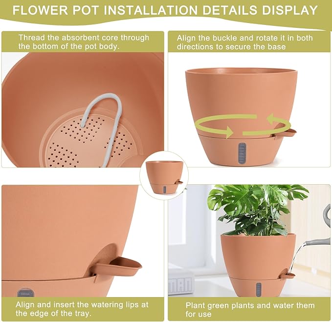 4 Pack Plant Pots, 12/10/9/8/ Inch Self Watering Pots - Image 4