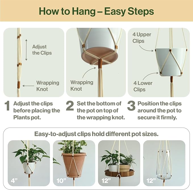 Macrame Plant Hanger Polyester Rope 42 Inch Outdoor Indoor Adjustable Hanging - Image 4