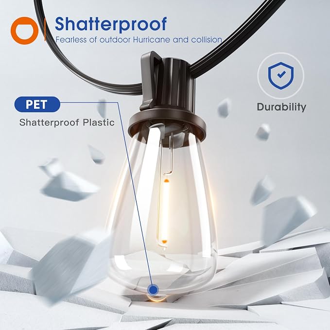 addlon 25FT LED Outdoor String Lights Waterproof Patio Lights - Image 4