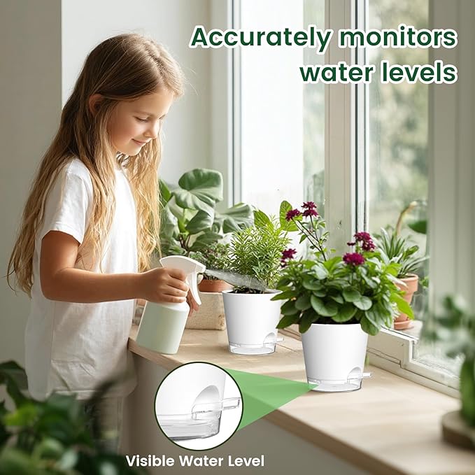 6 inch Self Watering Pots for Indoor Outdoor Plants, 6 Pack Flower Plant Pots - Image 5