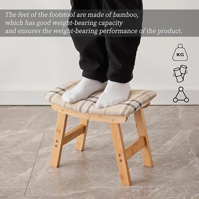 Foot Stool, Bamboo Small Sofa Foot Rest Under Desk, Extra Seating - Image 4