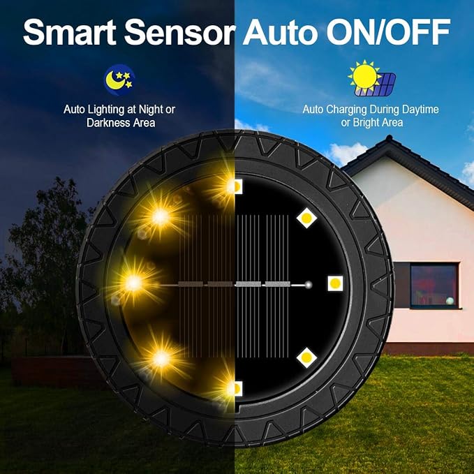 Solar Powered 8 Pack Outdoor LED Disk Lights - Image 2