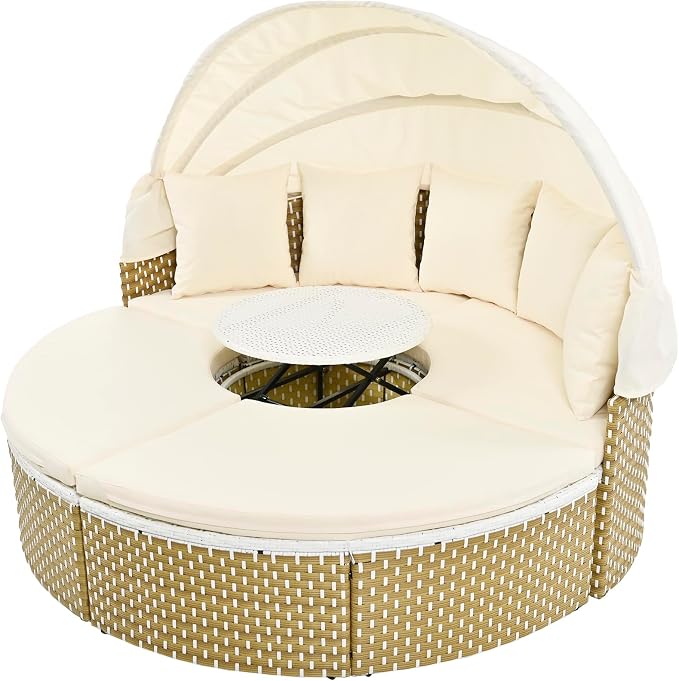 Merax Patio Furniture Round Outdoor Sectional Sofa Set, Rattan Daybed Two-Tone - Image 10