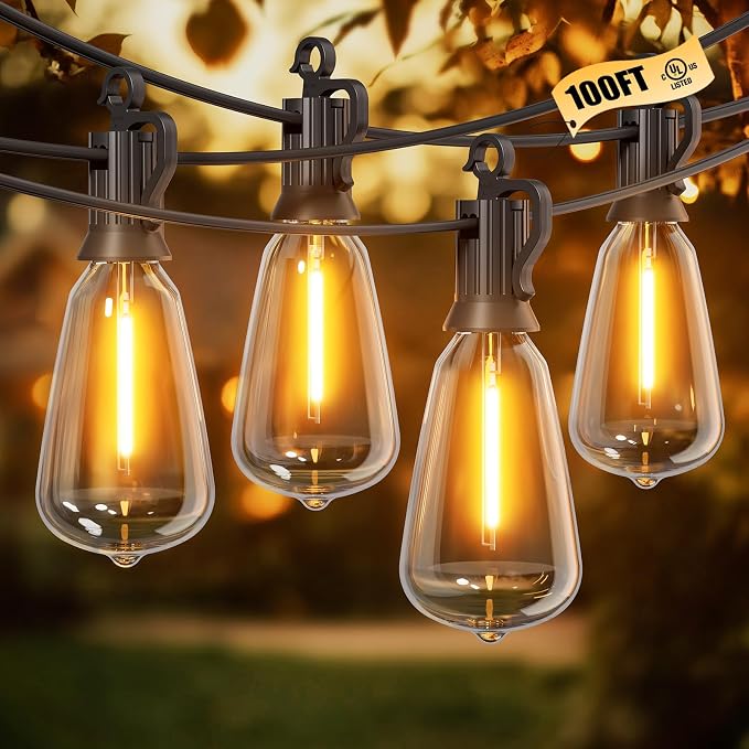 Brightown Outdoor String Lights, 100FT 50+2 LED ST38 LED Patio Lights by Brightown