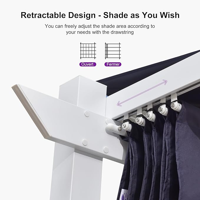 PURPLE LEAF 10' x 13' Patio Retractable Pergola Outdoor White Heavy-Duty - Image 4
