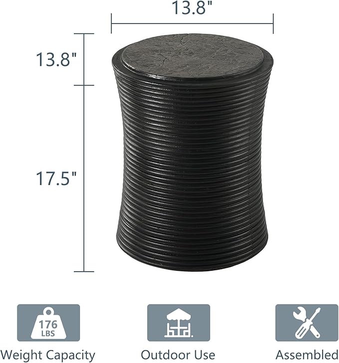 COSIEST Outdoor Side Table Black, Round MgO Concrete Side Table, Lightweight - Image 2