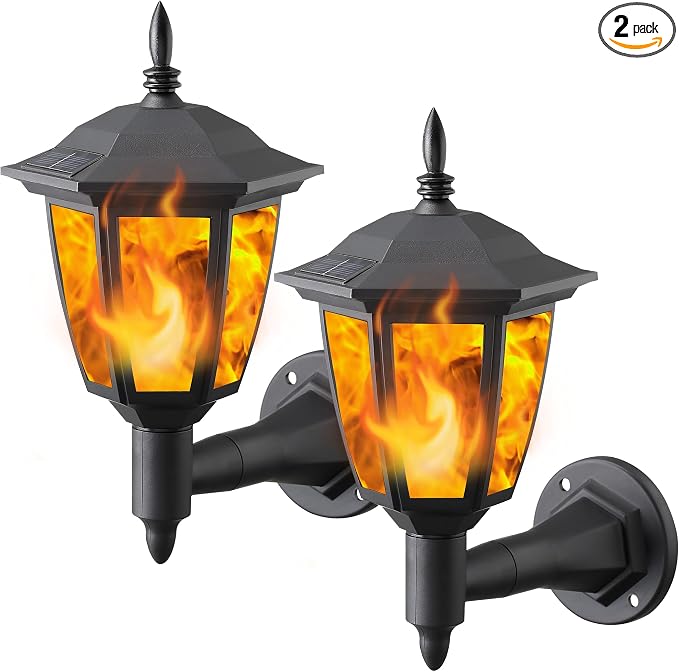 Dynaming 2 Pack Solar Flame Wall Lanterns Outdoor, Solar Powered Wall Mounted by Dynaming
