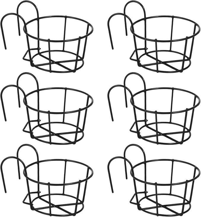 6 PCS Round Hanging Railing Planters, Hanging Flower Stand Iron Baskets - Image 2