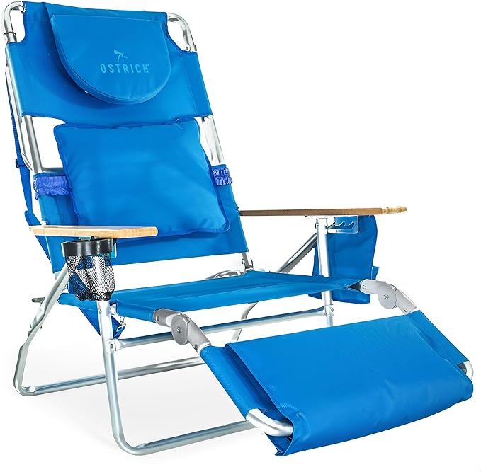 Ostrich Deluxe 3N1 Padded Beach Chair w/ Face Cushion & Arm Holes, Cup Holder by OstrichProducts