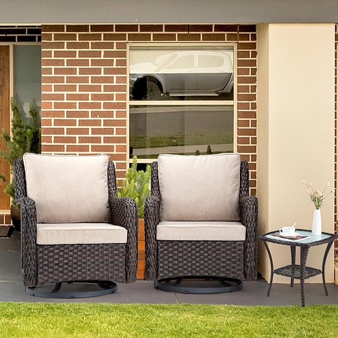 GarveeHome 3-Piece Outdoor Wicker Rattan Swivel Rocking Chair Set - Image 9