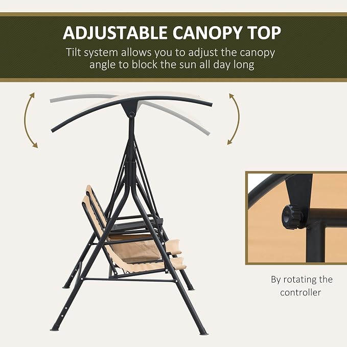 Outsunny 2-Seat Patio Swing Chair, Outdoor Canopy Swing Glider - Image 3